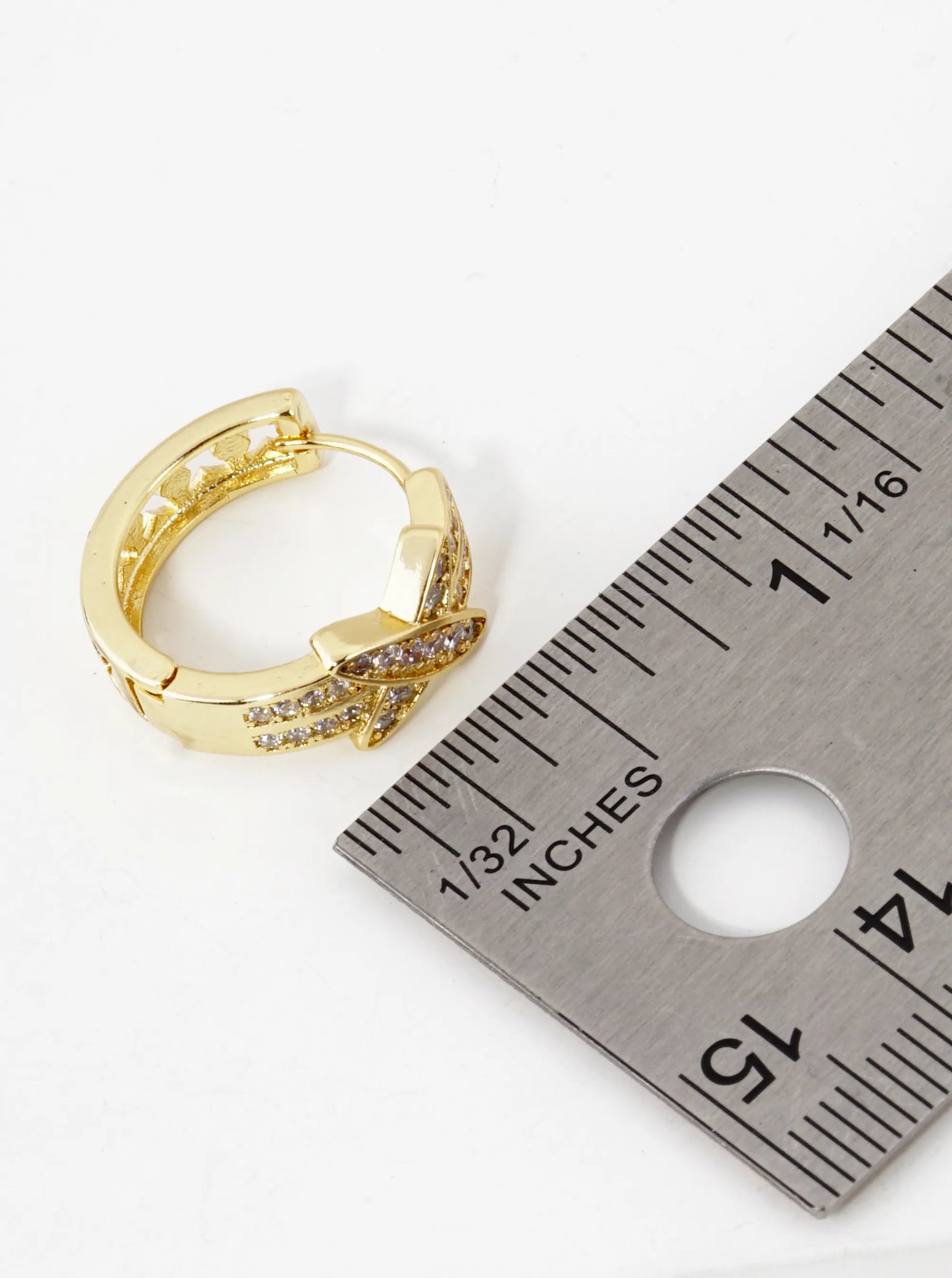 18K Gold Dipped Cubic Zirconia Pave X Shape Cutout 15mm Hoop Earrings