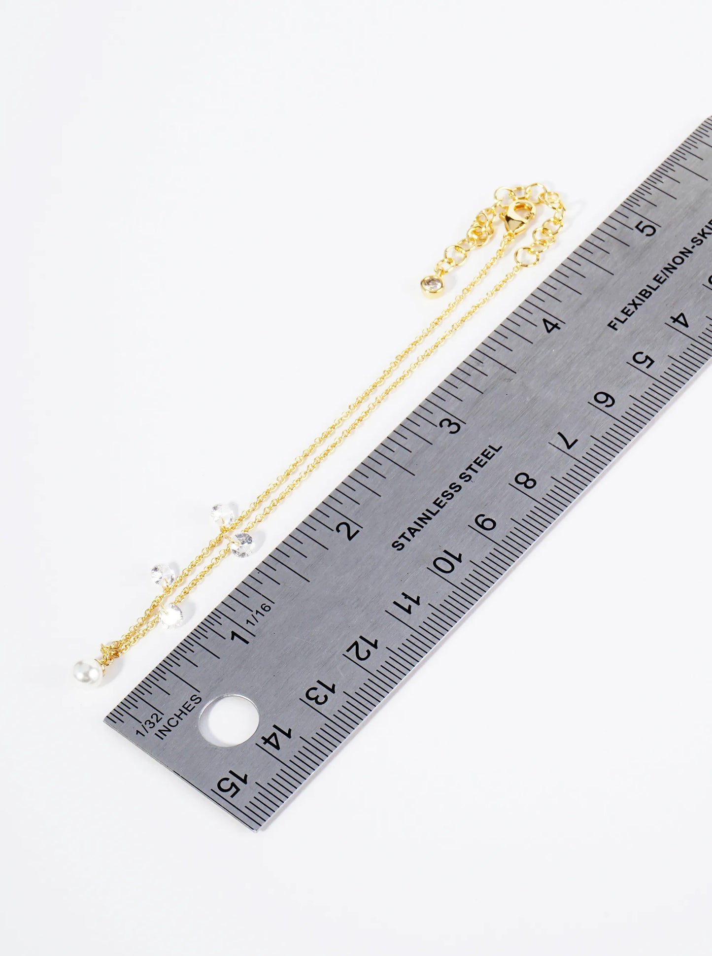 18K Gold Dipped Cubic Zirconia Pearl Bead Charm Brass Chain Anklet