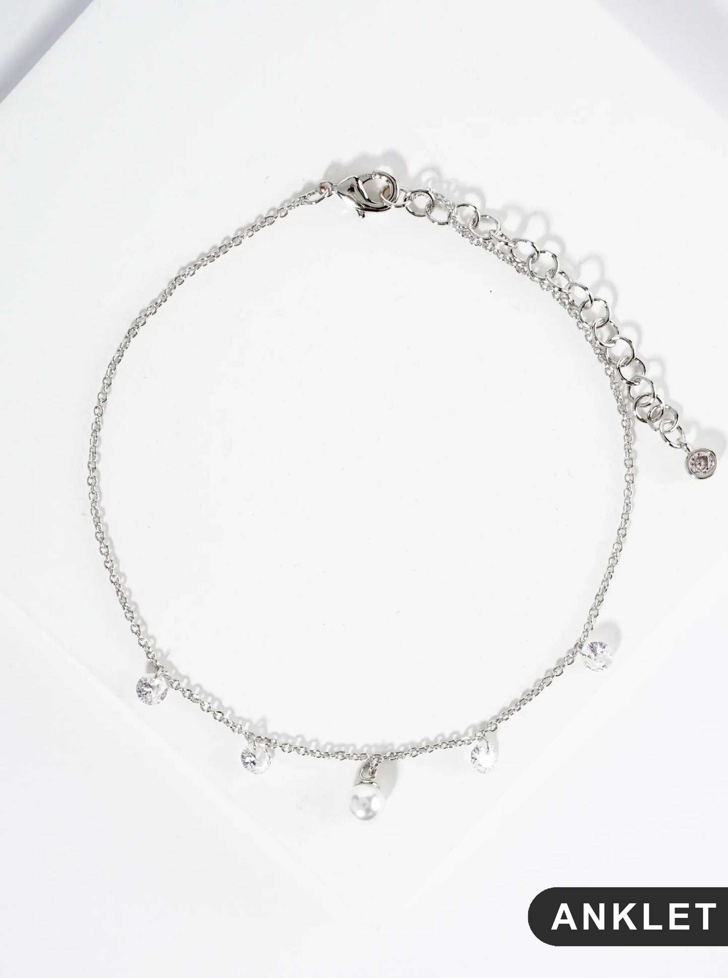 18K Gold Dipped Cubic Zirconia Pearl Bead Charm Brass Chain Anklet