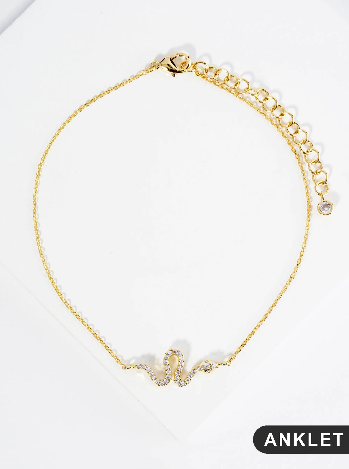 18K Gold Dipped Cubic Zirconia Snake Brass Chain Anklet