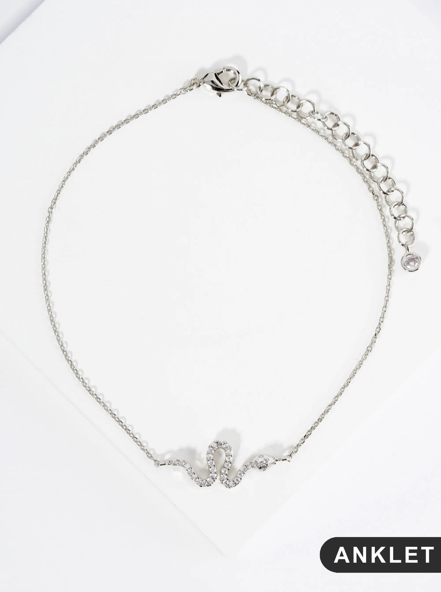 18K Gold Dipped Cubic Zirconia Snake Brass Chain Anklet