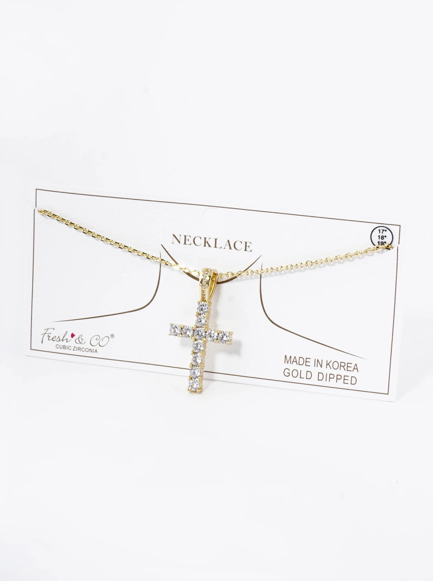 18K Gold Dipped Cubic Zirconia Stone Cross Pendant Necklace