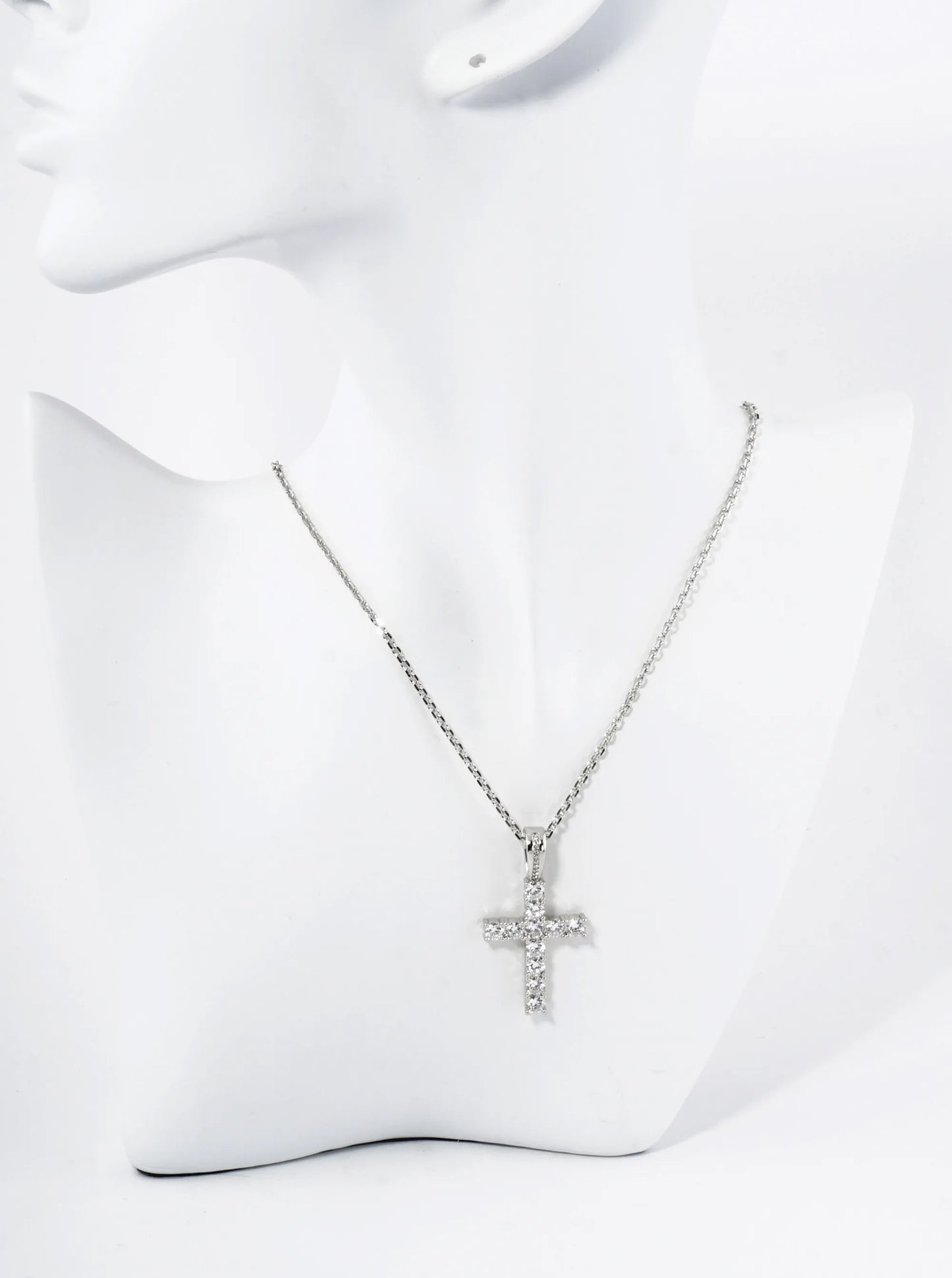 18K Gold Dipped Cubic Zirconia Stone Cross Pendant Necklace