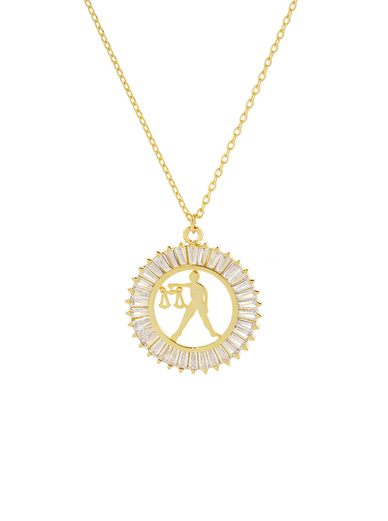 18K Gold Dipped Cubic Zirconia Zodiac Pendant Delicate Necklaces