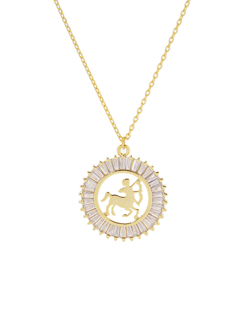18K Gold Dipped Cubic Zirconia Zodiac Pendant Delicate Necklaces