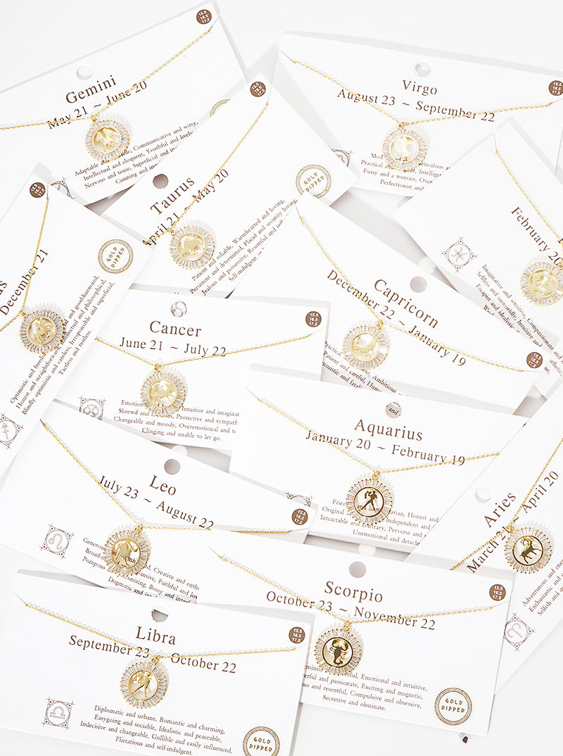 18K Gold Dipped Cubic Zirconia Zodiac Pendant Delicate Necklaces