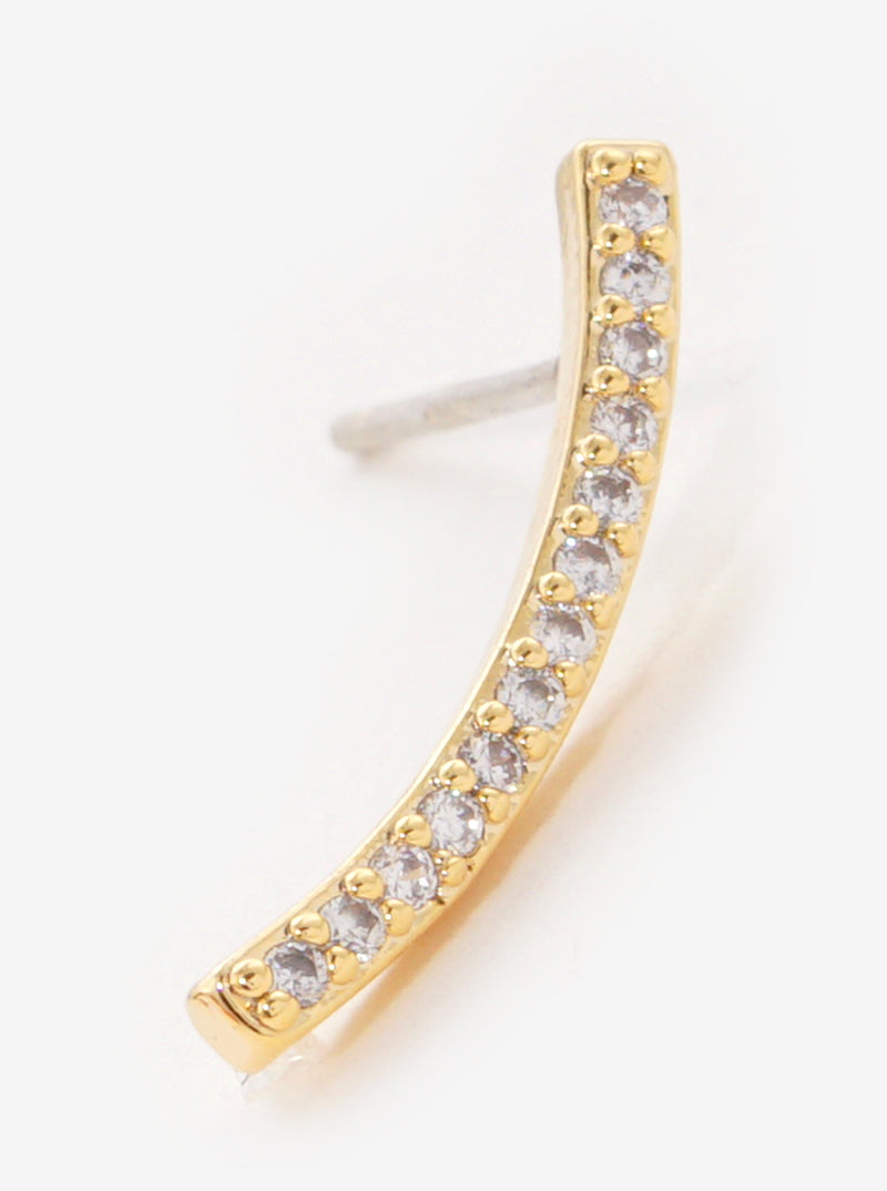 18K Gold Dipped Curved Bar CZ Sterling Silver Post Stud Earrings