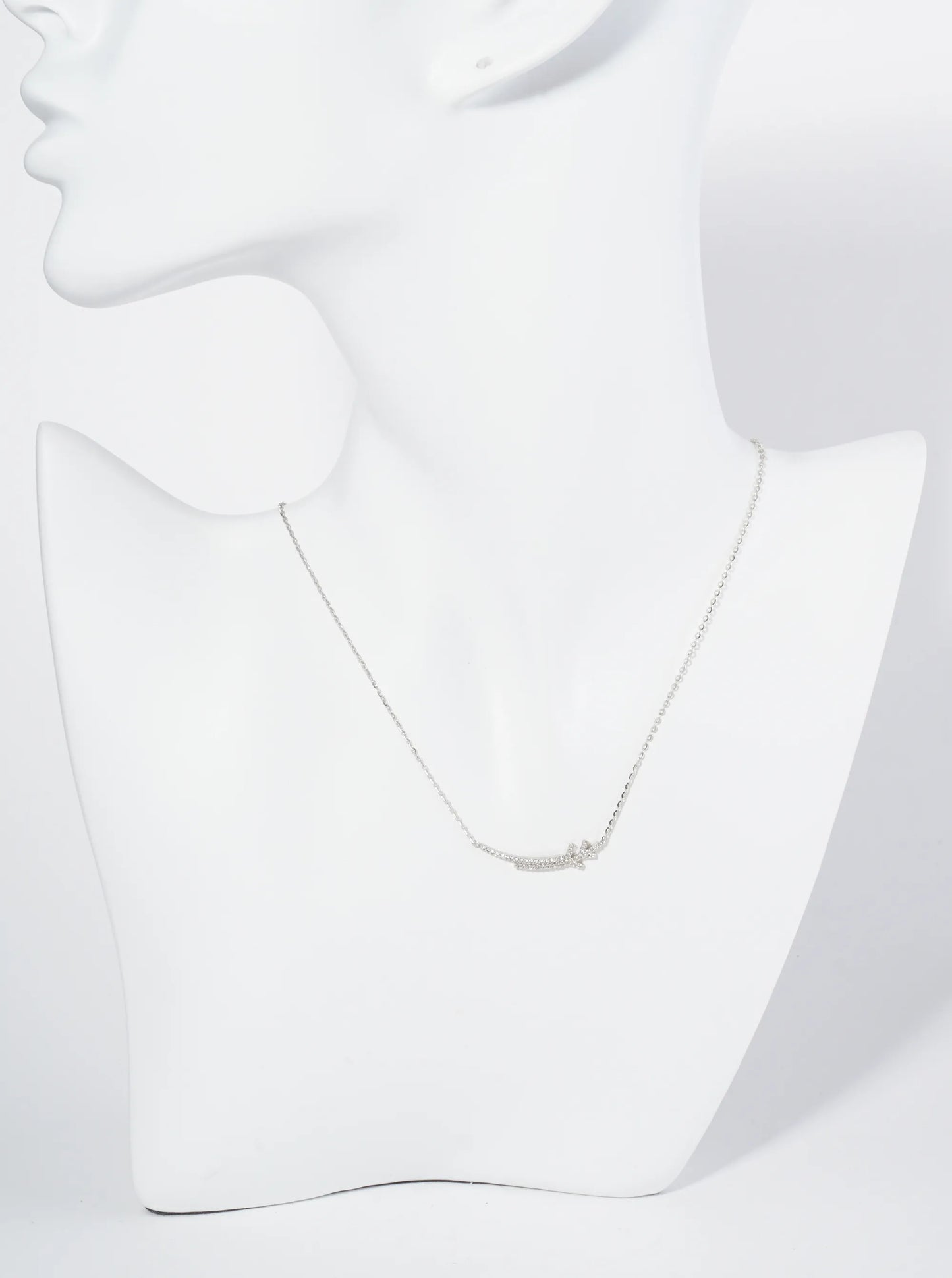 18K Gold Dipped Curved Layered Two Bars Pendant Cubic Zirconia Necklace