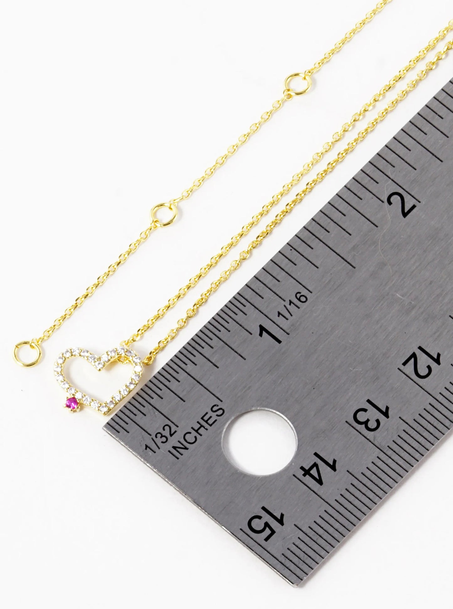 18K Gold Dipped Dainty Heart With Pink Stone Pendant Necklace