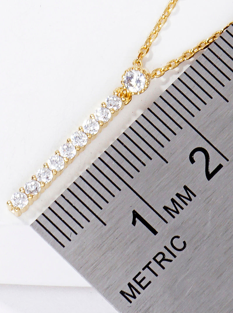 18K Gold Dipped Delicate CZ Bar Pendant Necklace