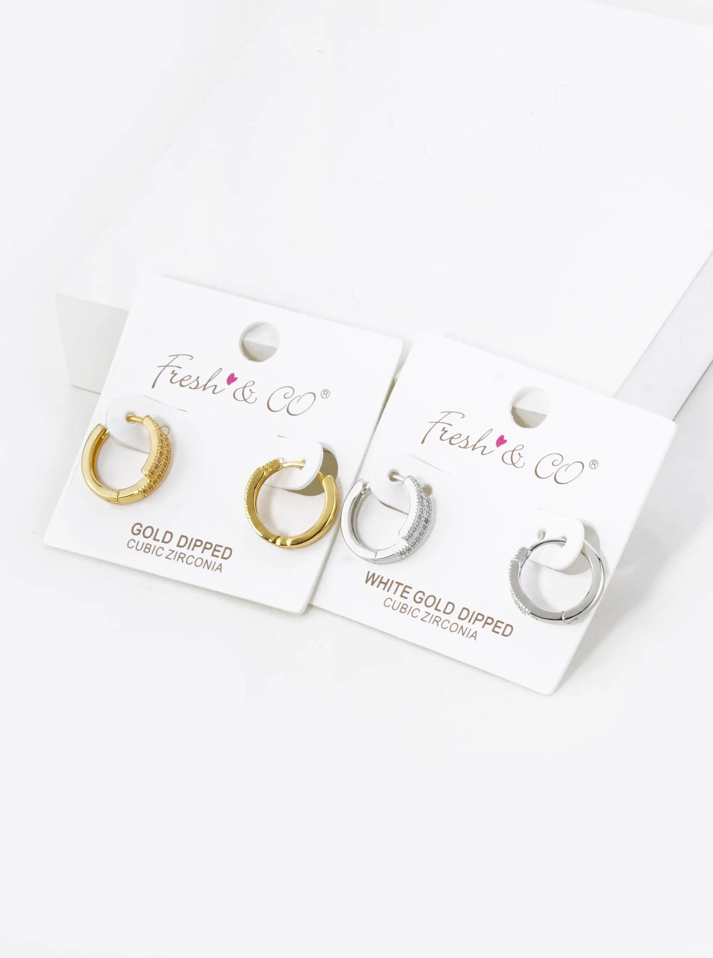 18K Gold Dipped Double Line Micro Pave Set Cubic Zirconia 15mm Huggie Hoop Earrings
