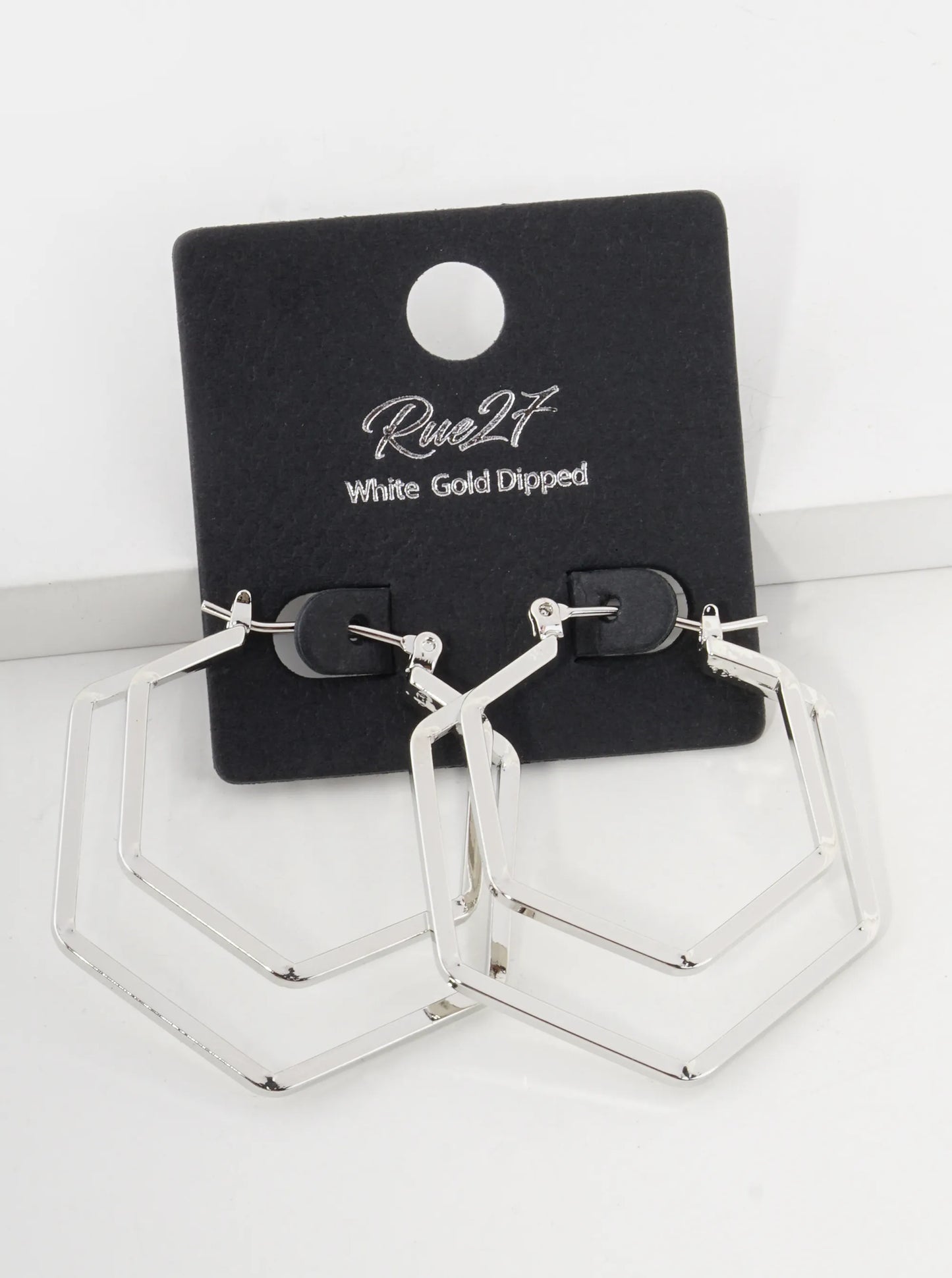 18K Gold Dipped Dual Layer 35mm Hexagon Pin Catch Hoop Earrings