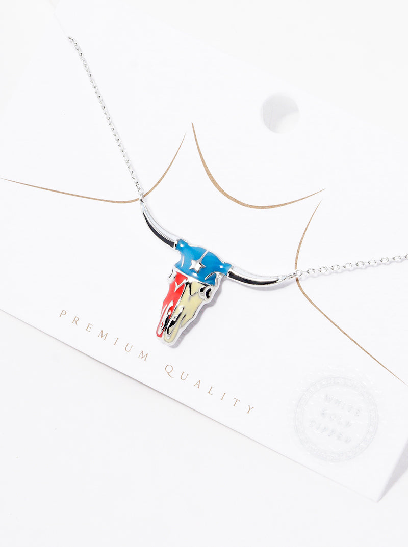 18K Gold Dipped Enamel Filled Bull Head Pendant Necklace