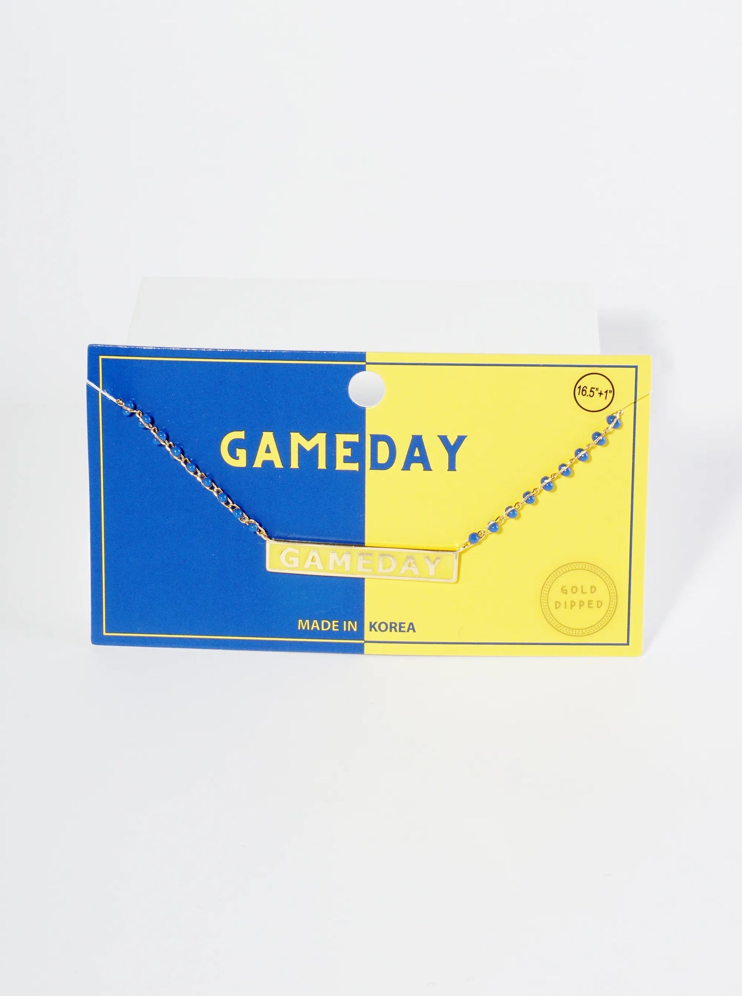 18K Gold Dipped Enamel Game Day Pendant Glass Beaded Chain Necklace