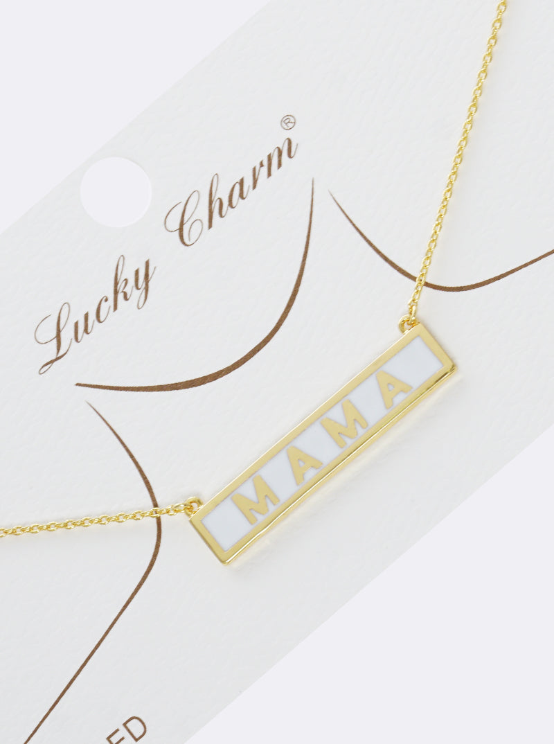 18K-Gold-Dipped Enamel Mama Rectangle Pendant Necklace
