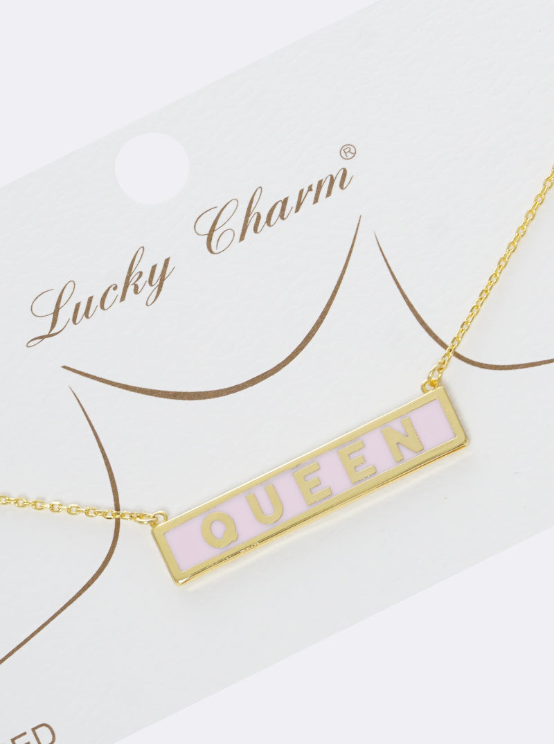 18K-Gold-Dipped Enamel Queen Rectangle Pendant Necklace