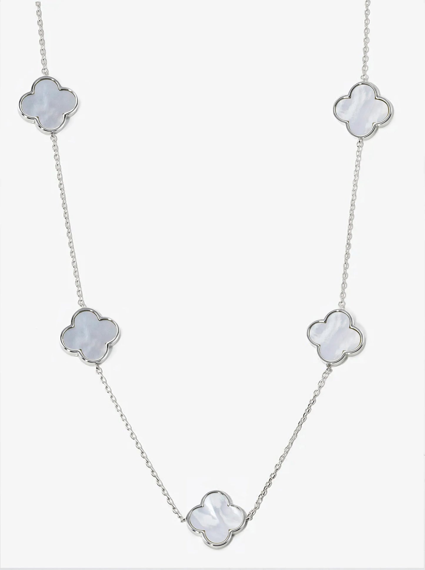 18K Gold Dipped Five 17mm Semi-Precious Quatrefoil Pendant 22 Inch Station Necklace