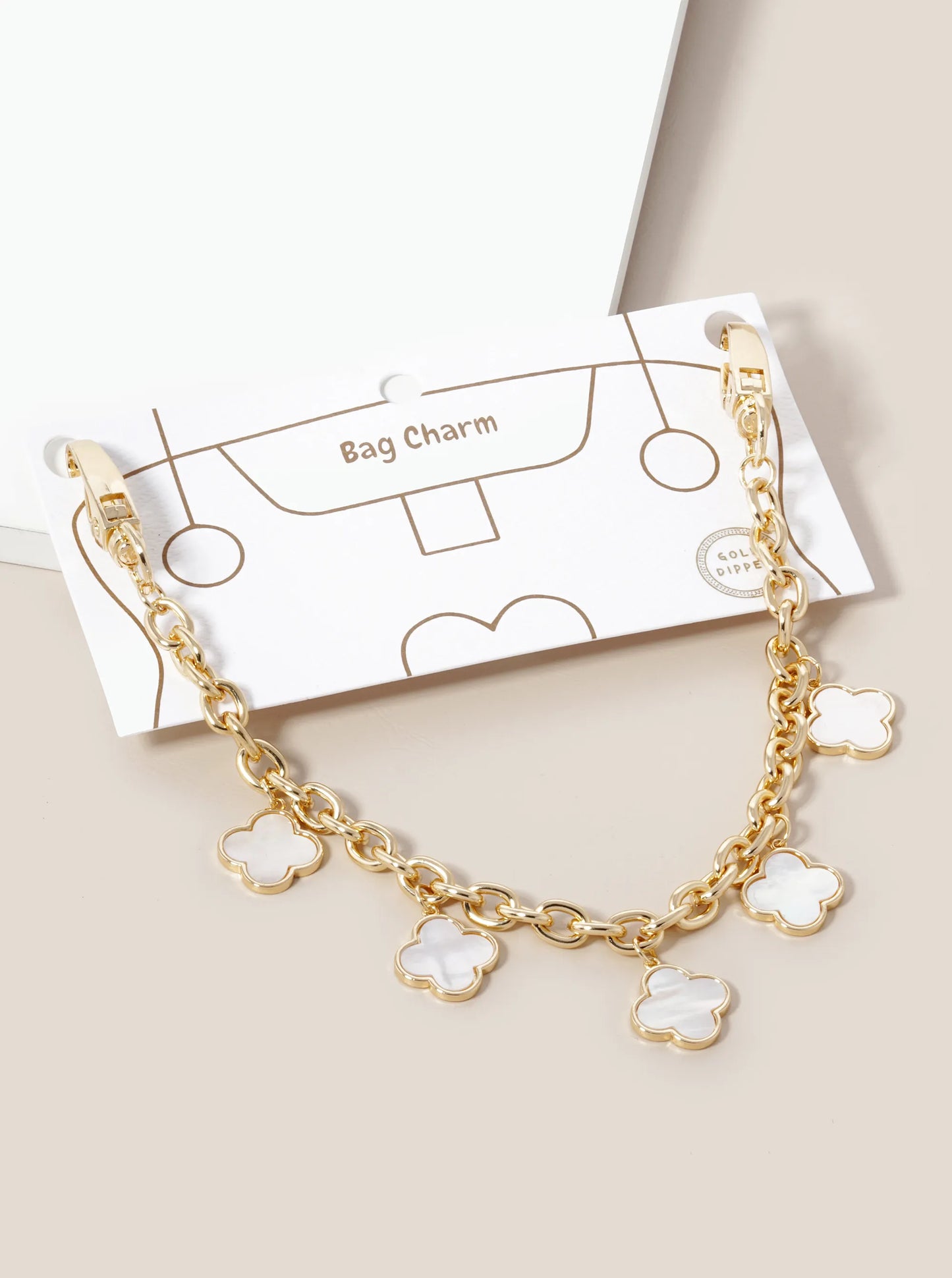 18K Gold Dipped Five Quatrefoil Bag Charm Chain