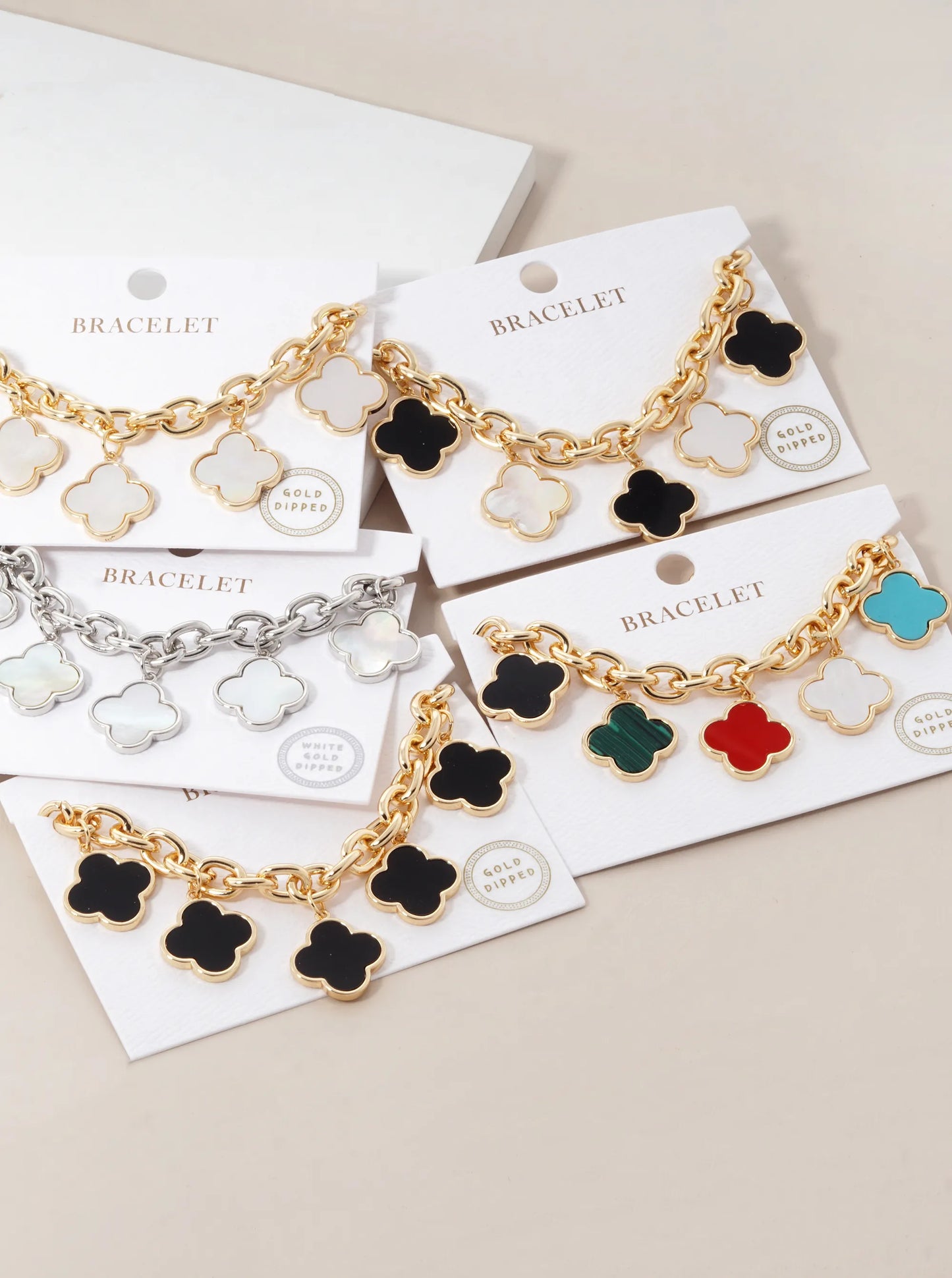 18K Gold Dipped Five Quatrefoil Charms Link Chain Bracelet