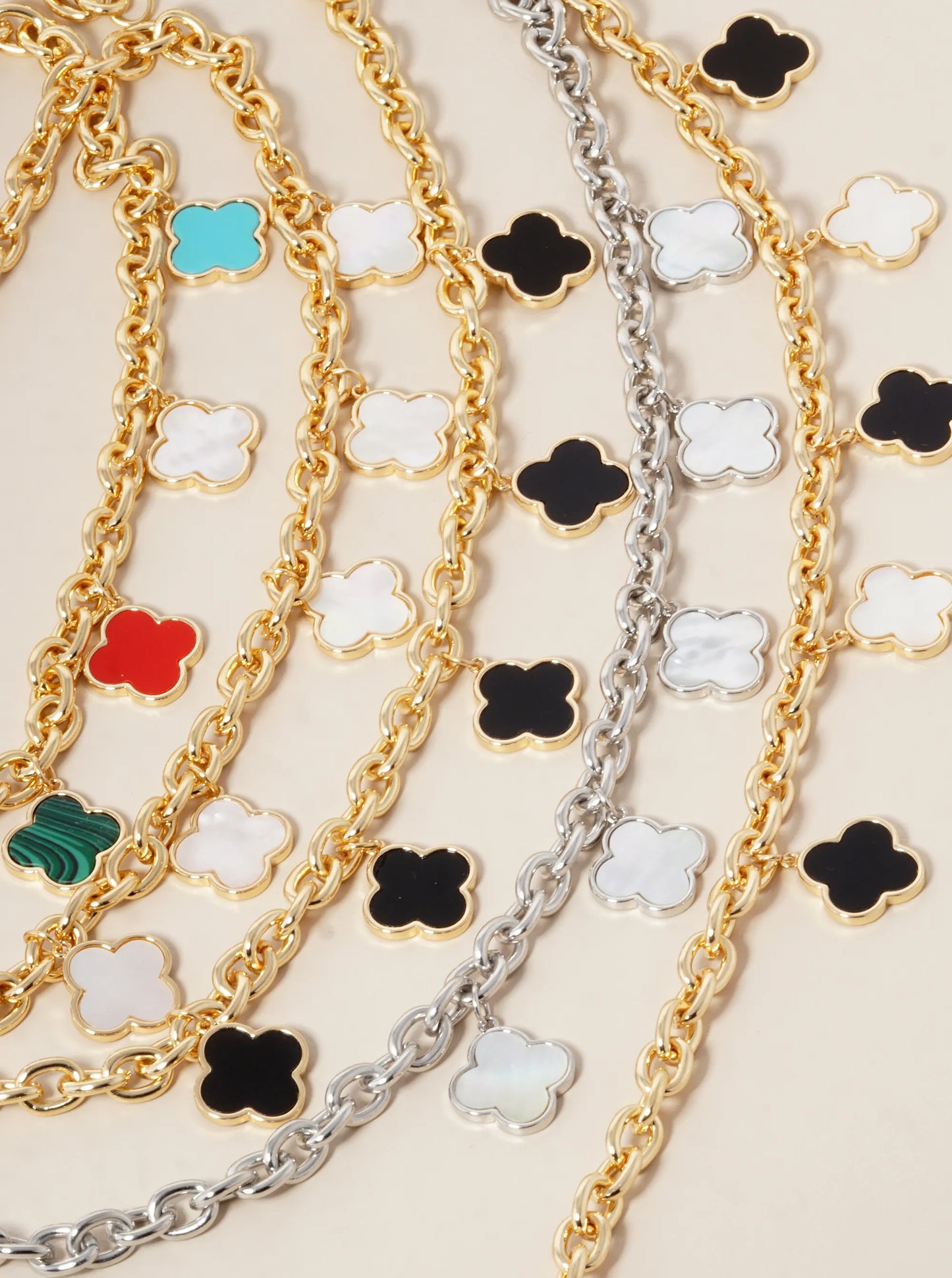 18K Gold Dipped Five Quatrefoil Link Chain Necklace