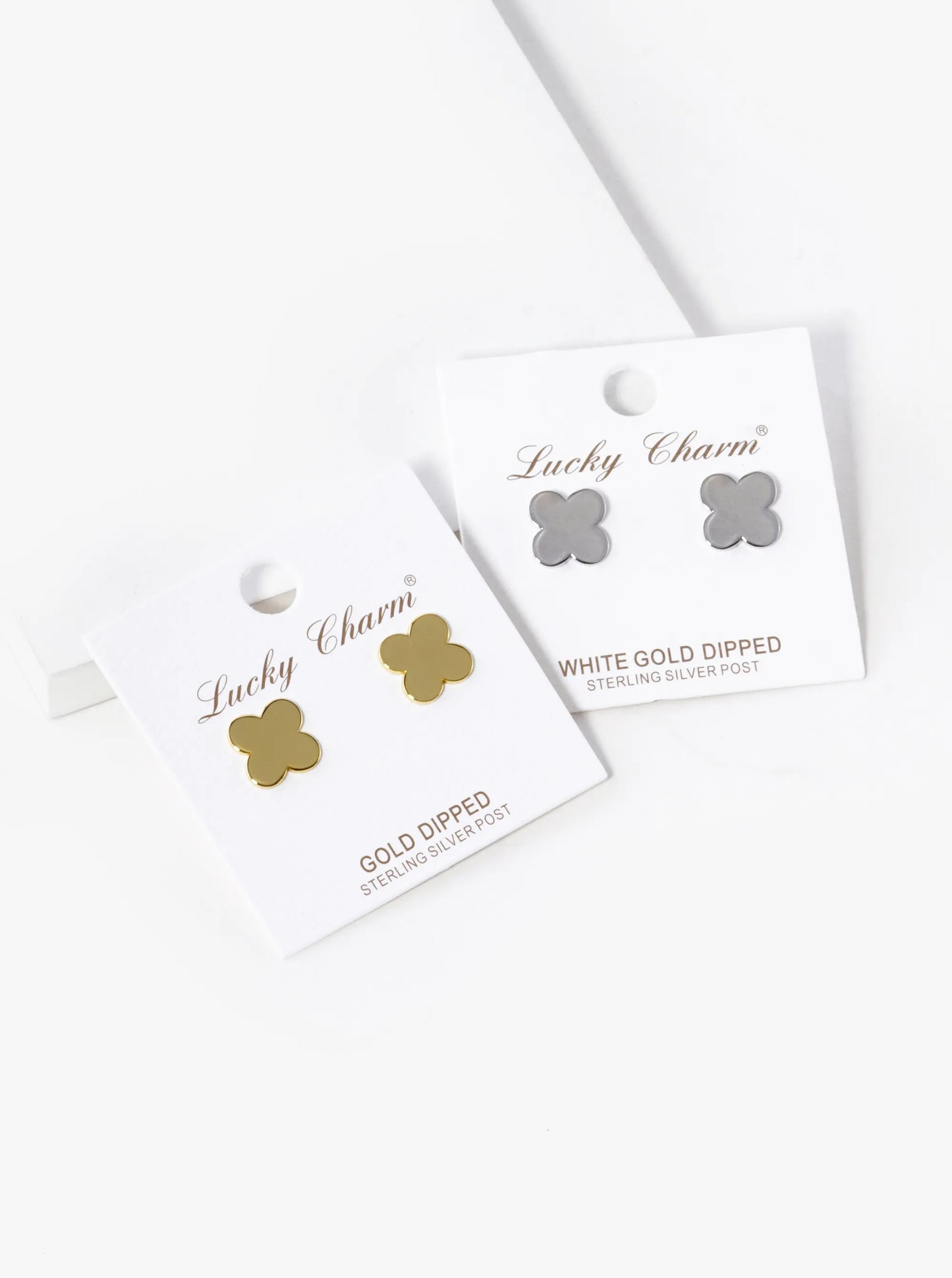 18K Gold Dipped Flat Brass Four Leaf Clover Stud Earrings