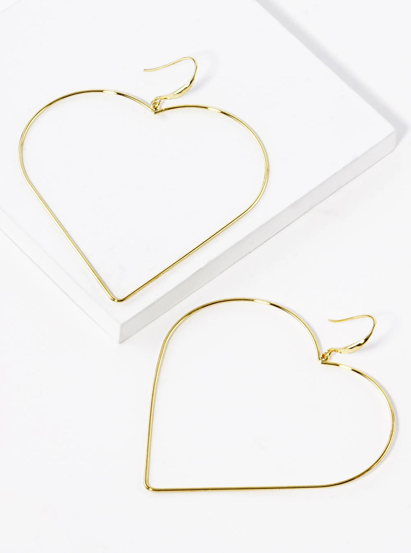 White Gold Dipped Giant Wire Heart Drop Lightweight Earrings
