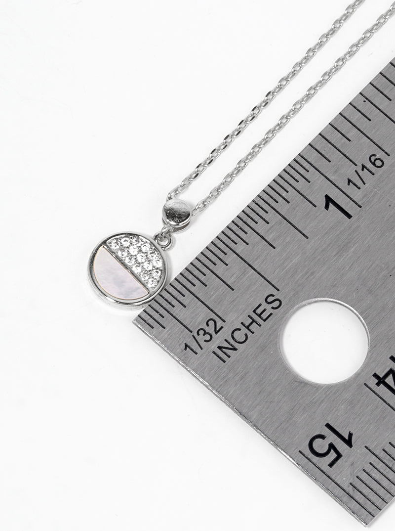 18K Gold Dipped Half CZ Half MOP Round Pendant Dainty Necklace