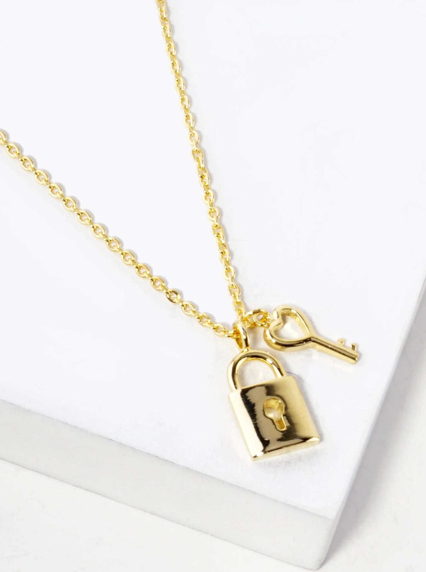 White Gold Dipped Heart Shaped Key And Padlock Pendant Necklace