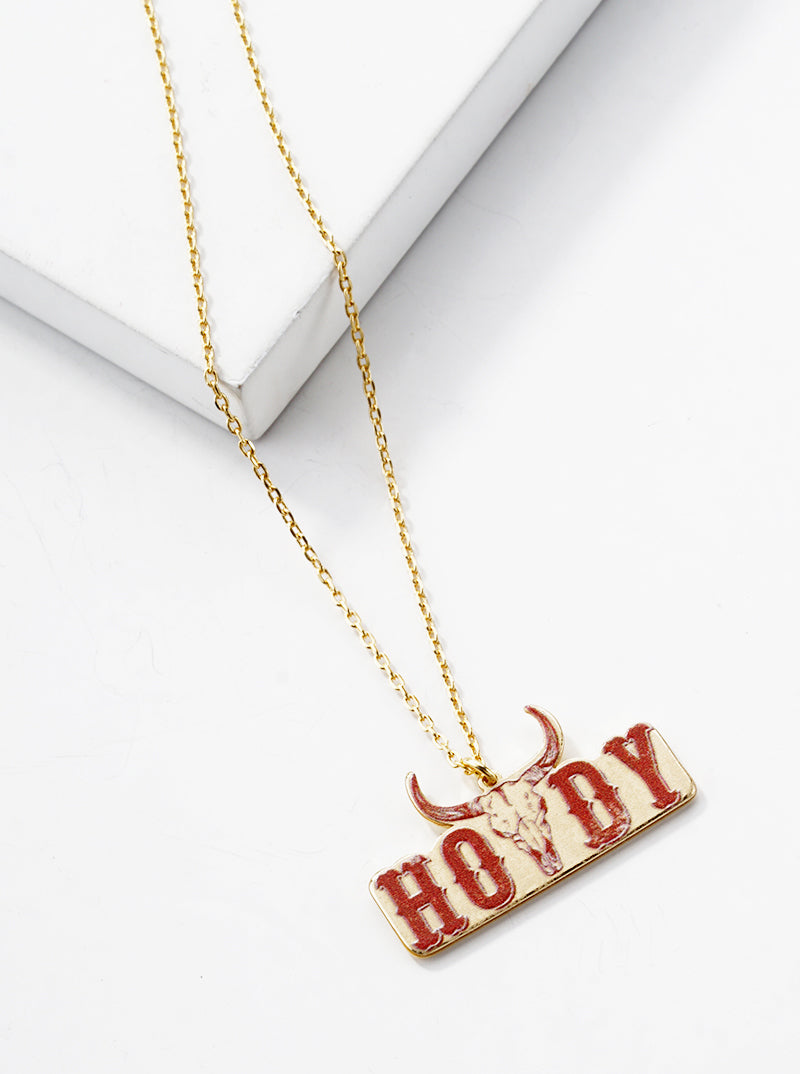 White Gold Dipped Howdy Bull Head Pendant Necklace