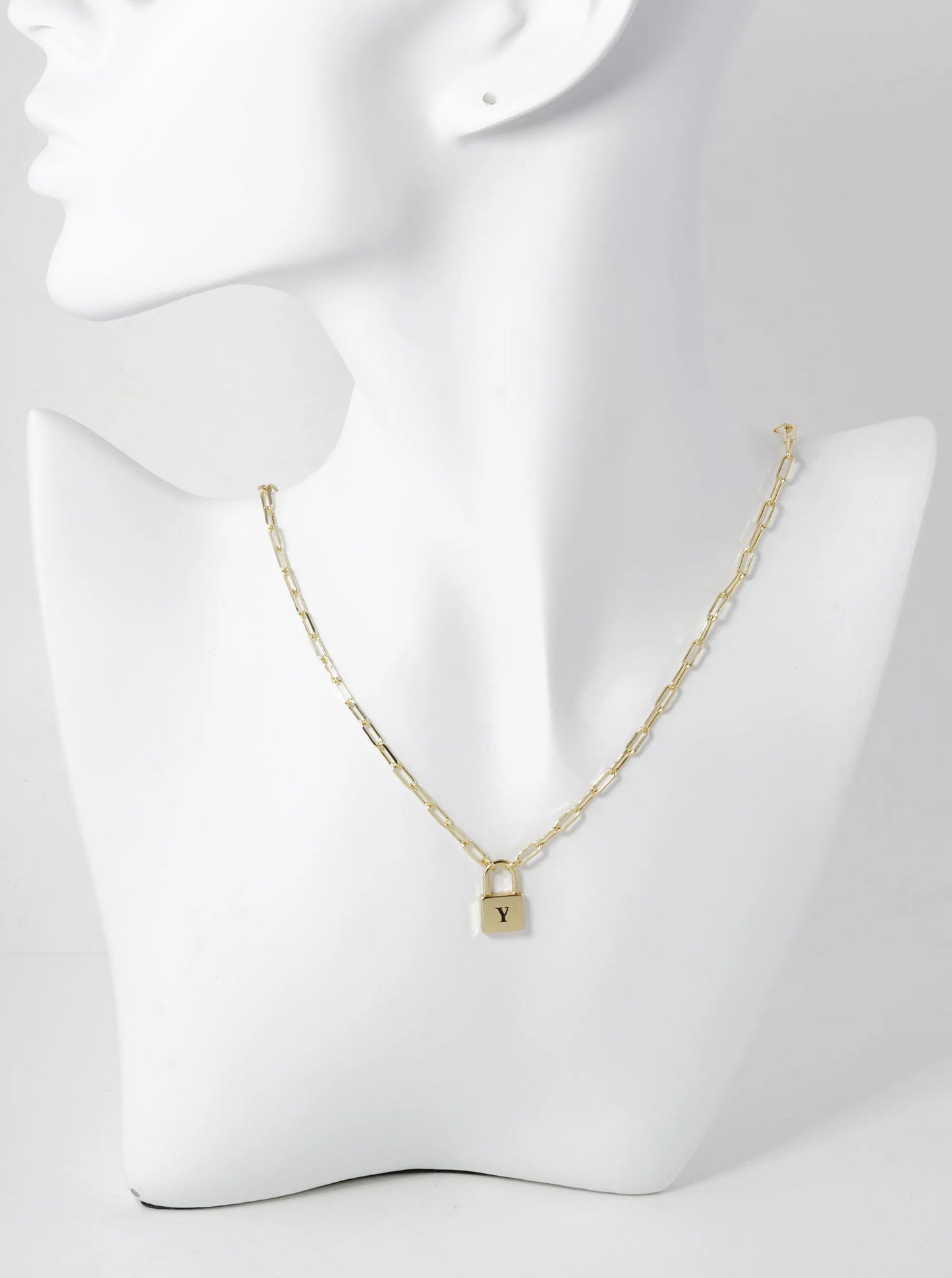18K Gold Dipped Initial Lock Pendant Link Chain Necklace