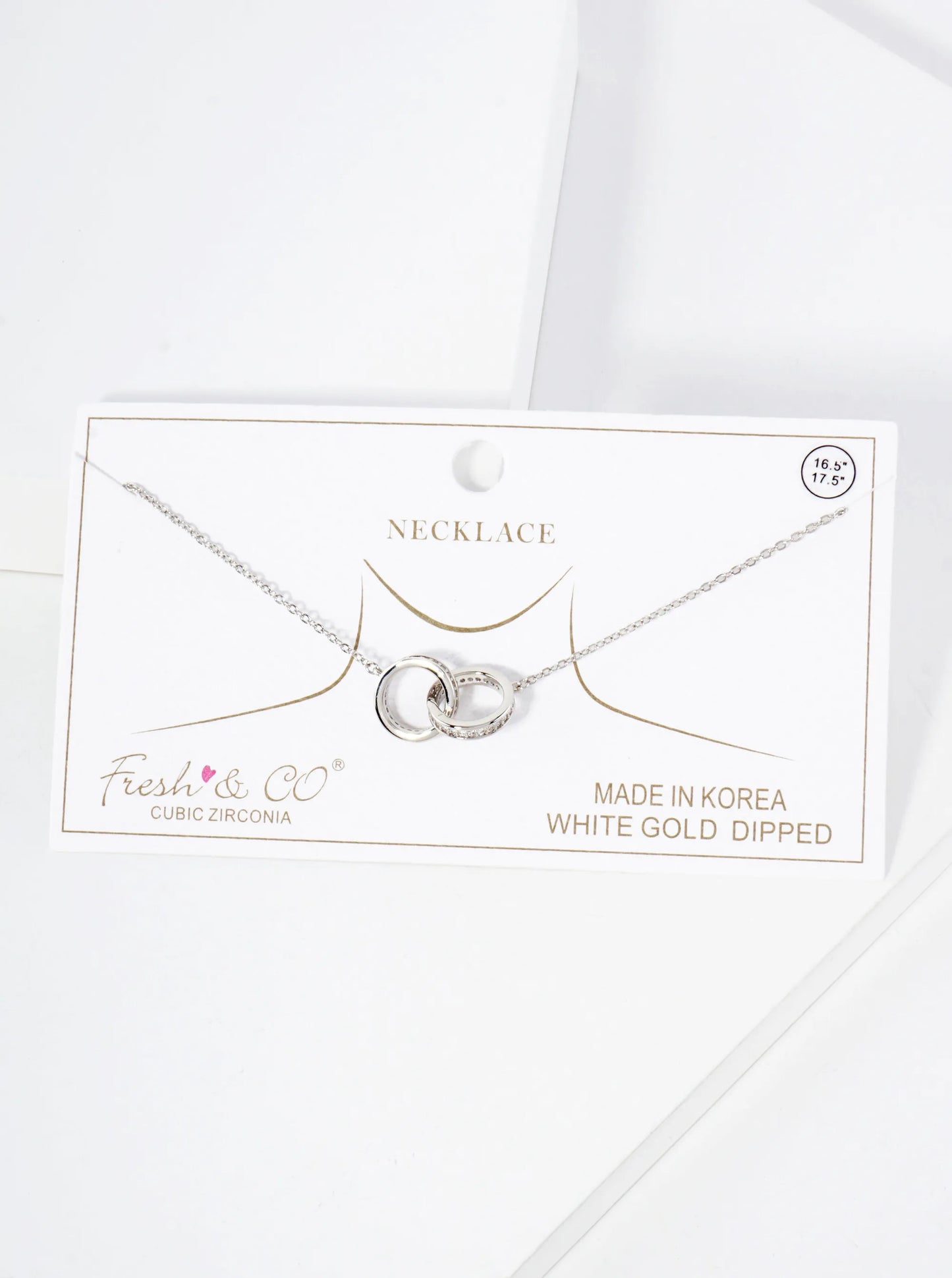 18K-Gold-Dipped Interlocking Circle Pendant Brass Necklace With Side-Set Cubic Zirconia Accents