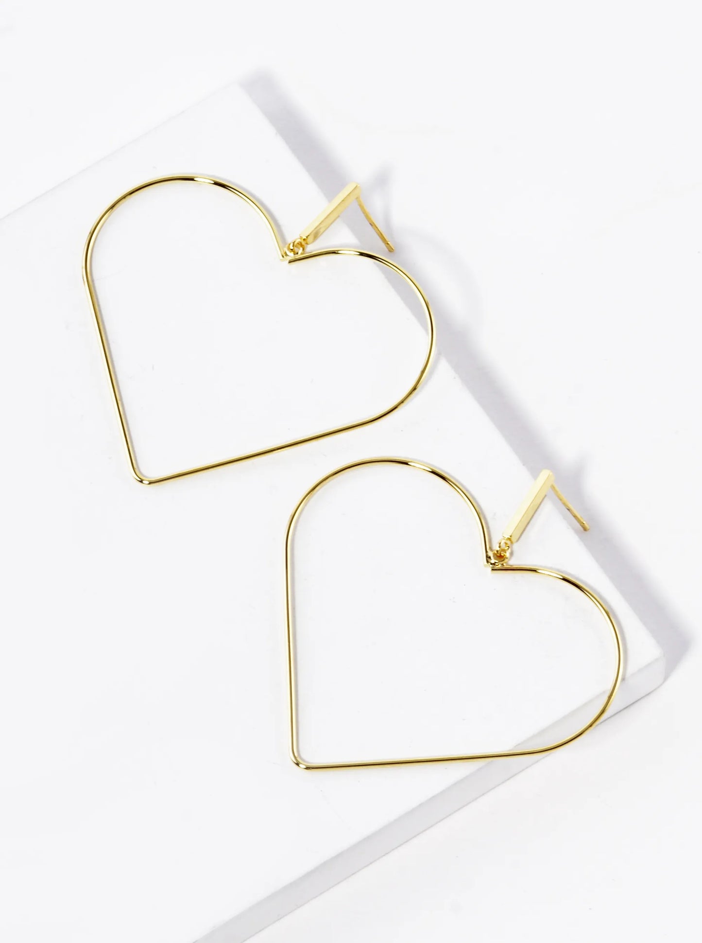 White Gold Dipped Large Wire Heart Drop Dangle Post Earrings