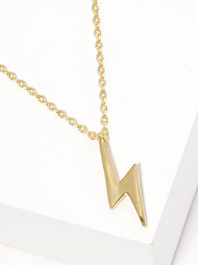 White Gold Dipped Lightning Pendant Delicate Necklace