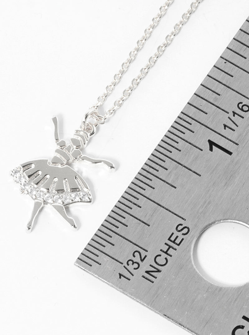 18K Gold Dipped Metal CZ Pave Ballerina Girl Pendant Delicate Necklace