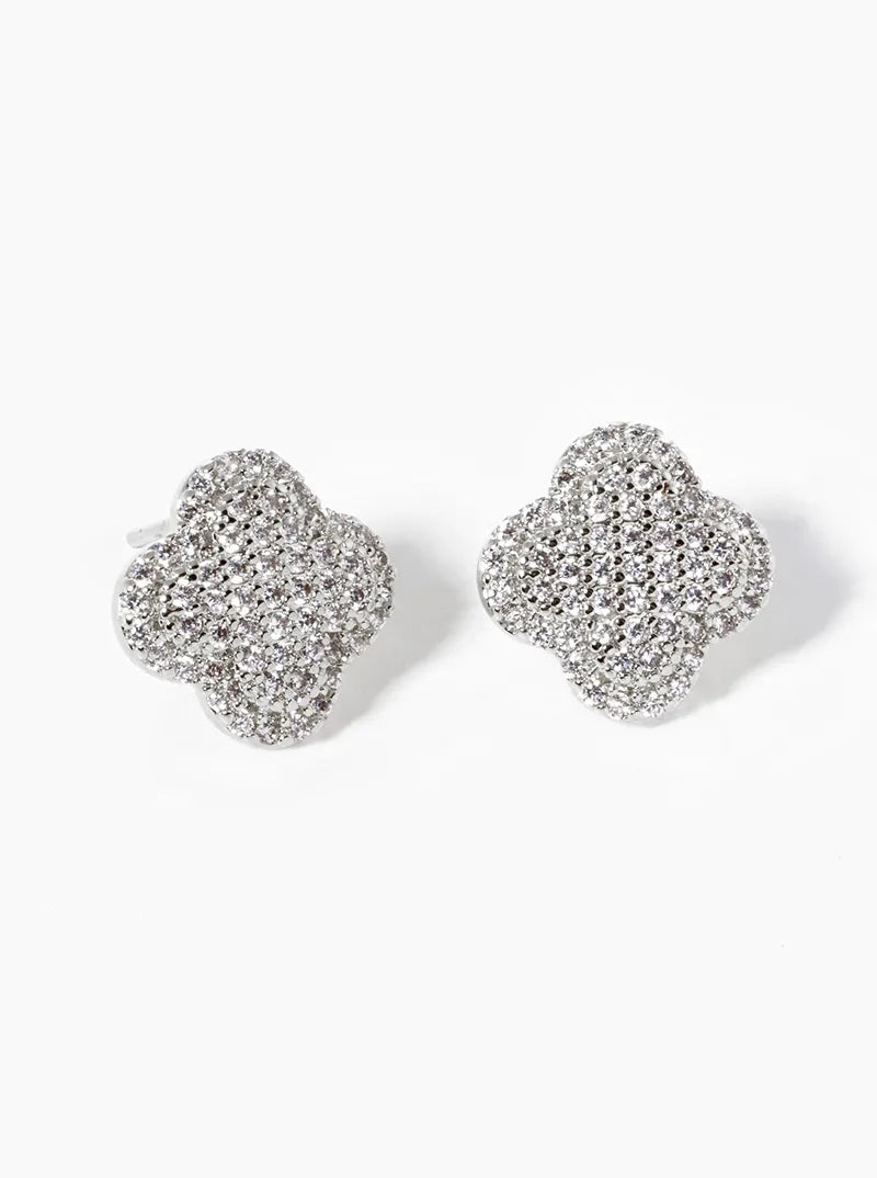 18K Gold Dipped Micro Pave Set 13mm Quatrefoil 925 Sterling Silver Post Stud Earrings
