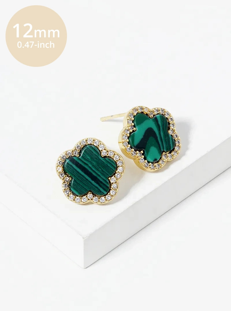 18K Gold Dipped Micro Pave Set Cubic Zirconia 12mm Semi-Precious Flower Stud Earrings