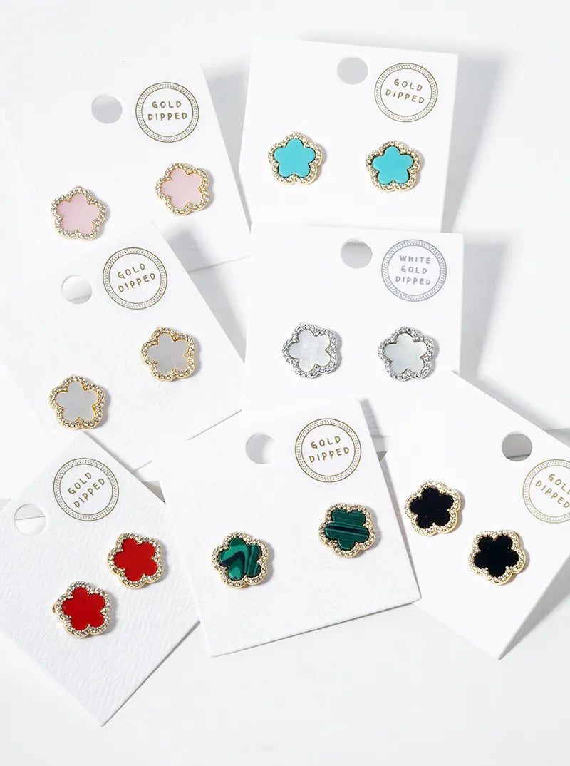 18K Gold Dipped Micro Pave Set Cubic Zirconia 12mm Semi-Precious Flower Stud Earrings
