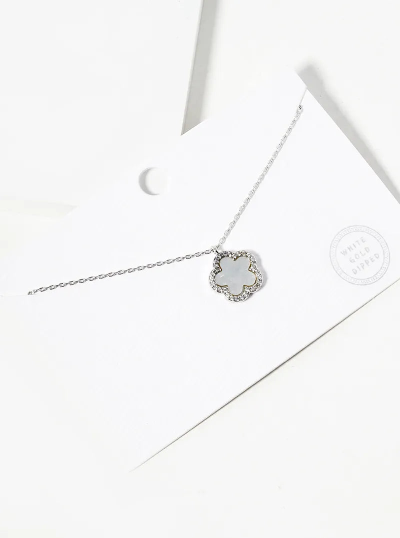 18K Gold Dipped Micro Pave Set Cubic Zirconia 13mm Semi-Precious Flower Pendant Necklace