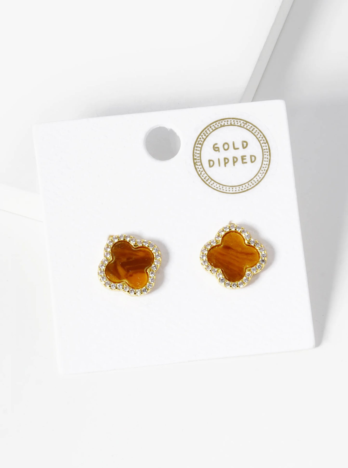 18K Gold Dipped Micro Pave Set Cubic Zirconia 13mm Semi-Precious Quatrefoil 925 Sterling Silver Post Stud Earrings