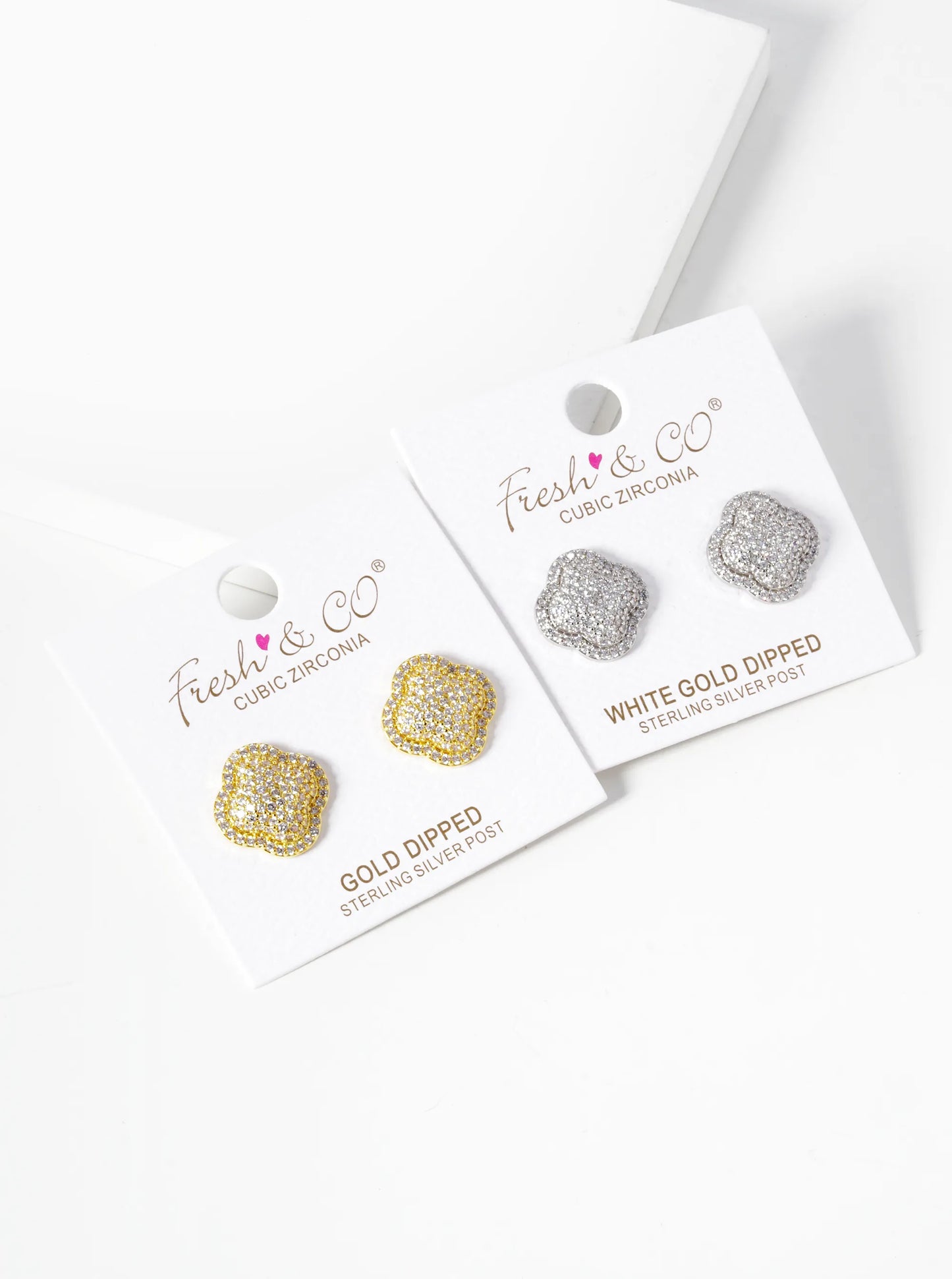18K-Gold-Dipped Micro Pave Set Cubic Zirconia Puffy Quatrefoil 925 Sterling Silver Post Stud Earrings