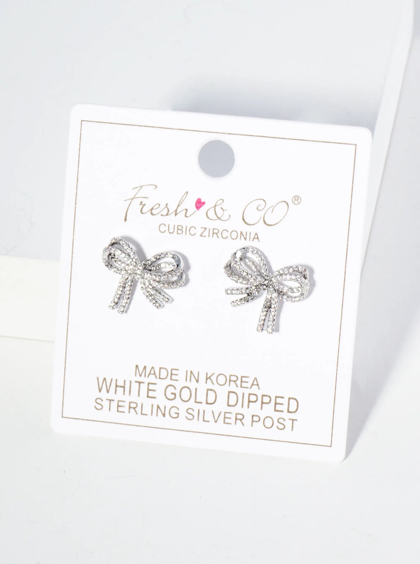18K Gold Dipped Micro Pave Set Cubic Zirconia Ribbon Bow Stud Earrings
