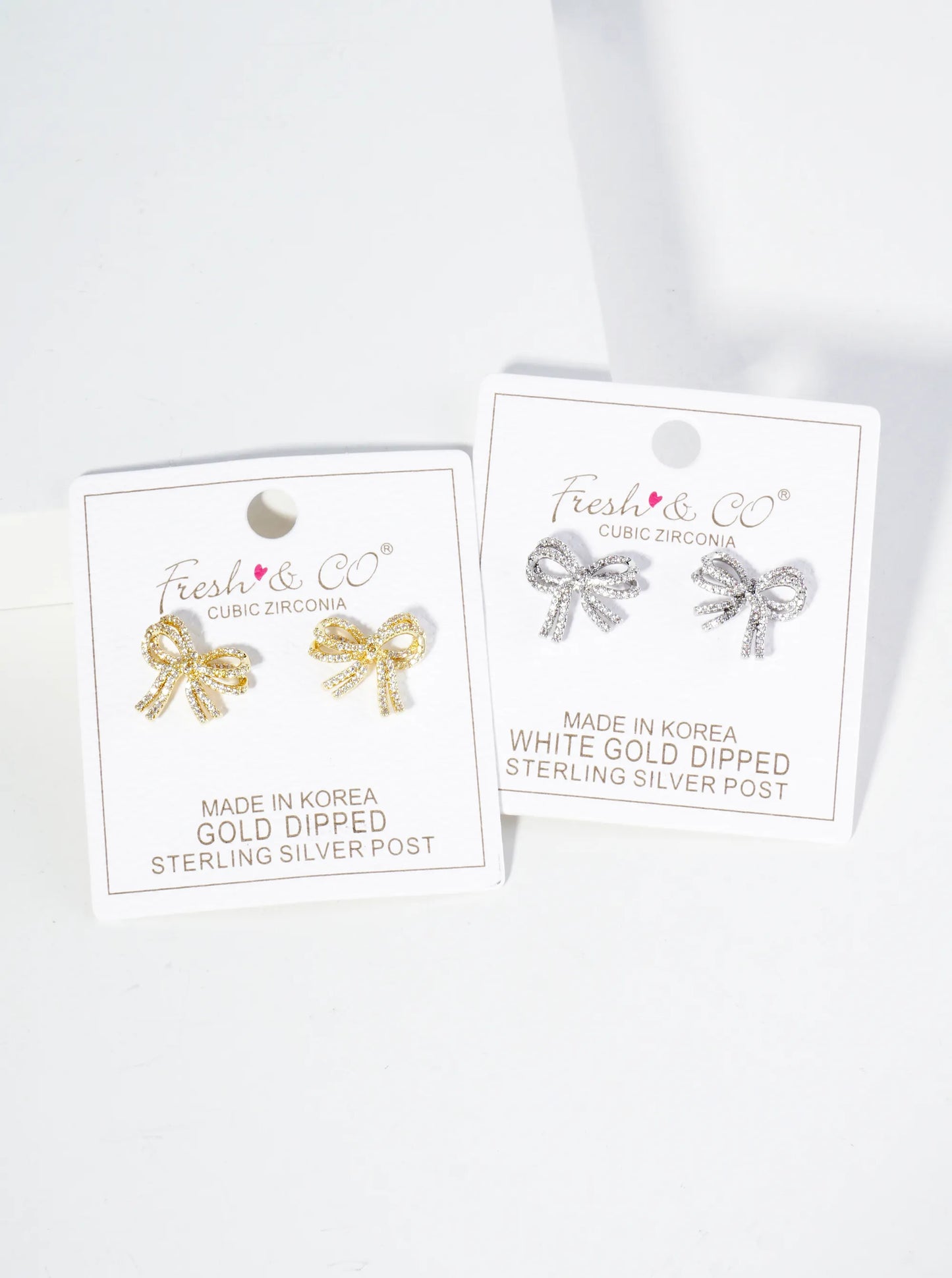 18K Gold Dipped Micro Pave Set Cubic Zirconia Ribbon Bow Stud Earrings