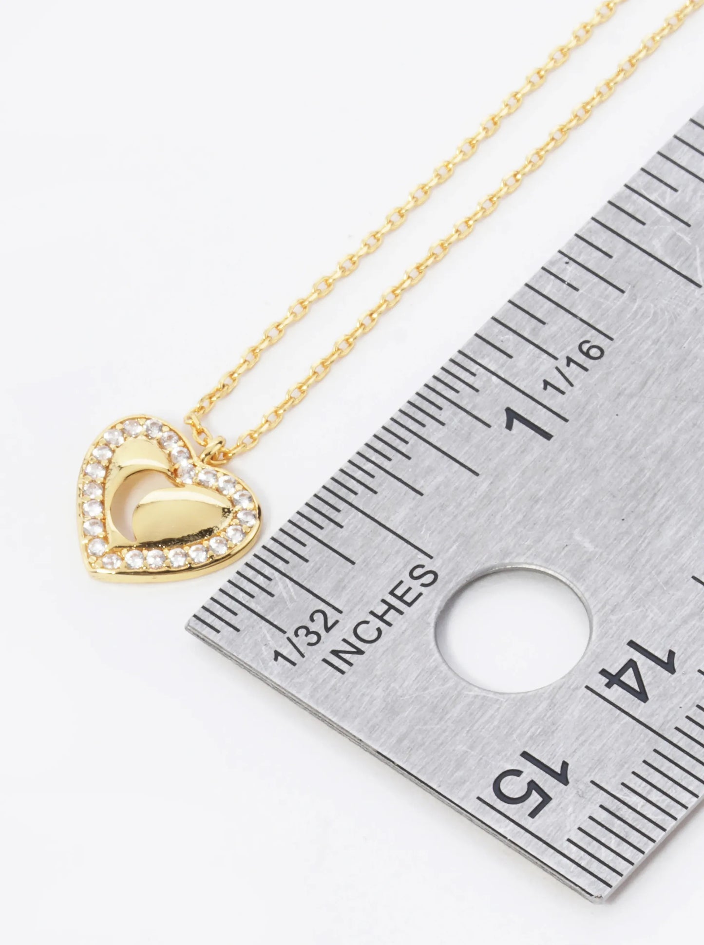 18K Gold Dipped Moon Cutout CZ Pave Heart Pendant Necklace