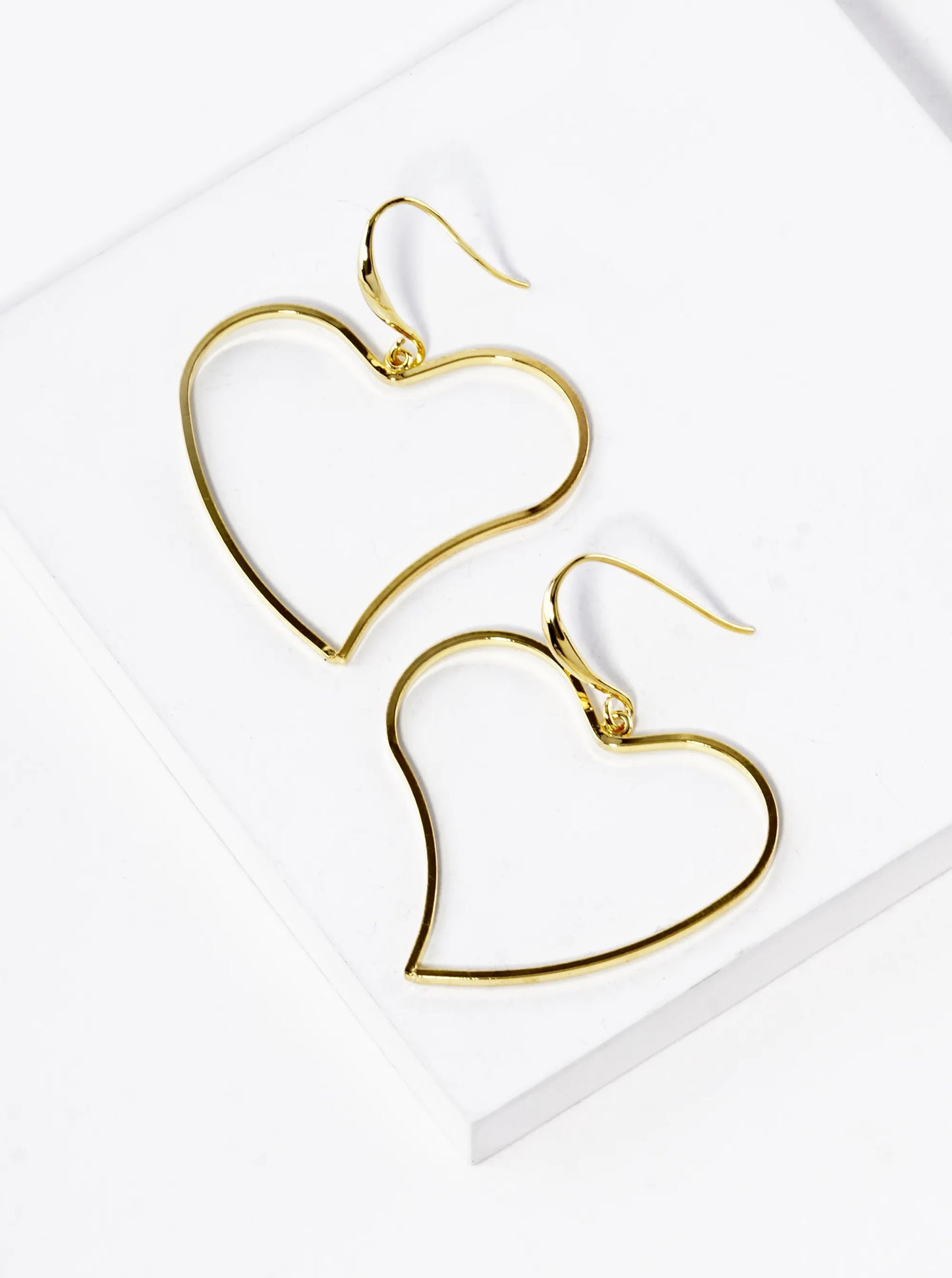 White Gold Dipped Organic Wire Heart Drop Lightweight Earrings