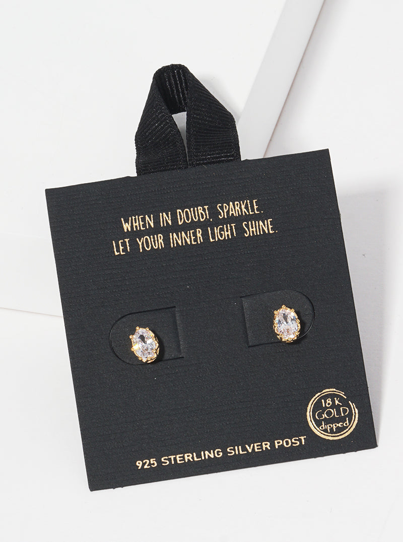 18K Gold Dipped Oval Shape CZ Post Stud Earrings
