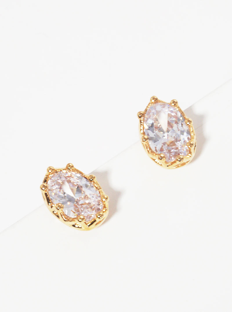 18K Gold Dipped Oval Shape CZ Post Stud Earrings