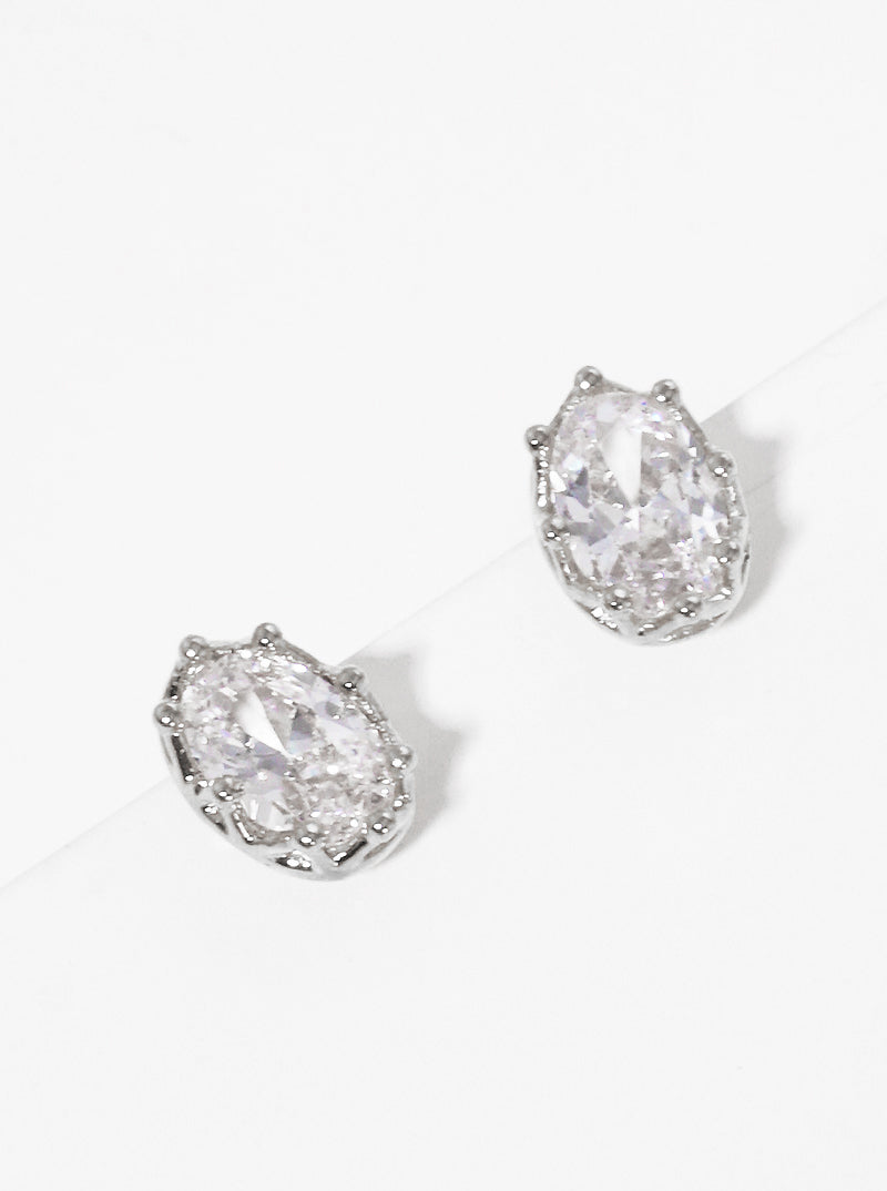 18K Gold Dipped Oval Shape CZ Post Stud Earrings