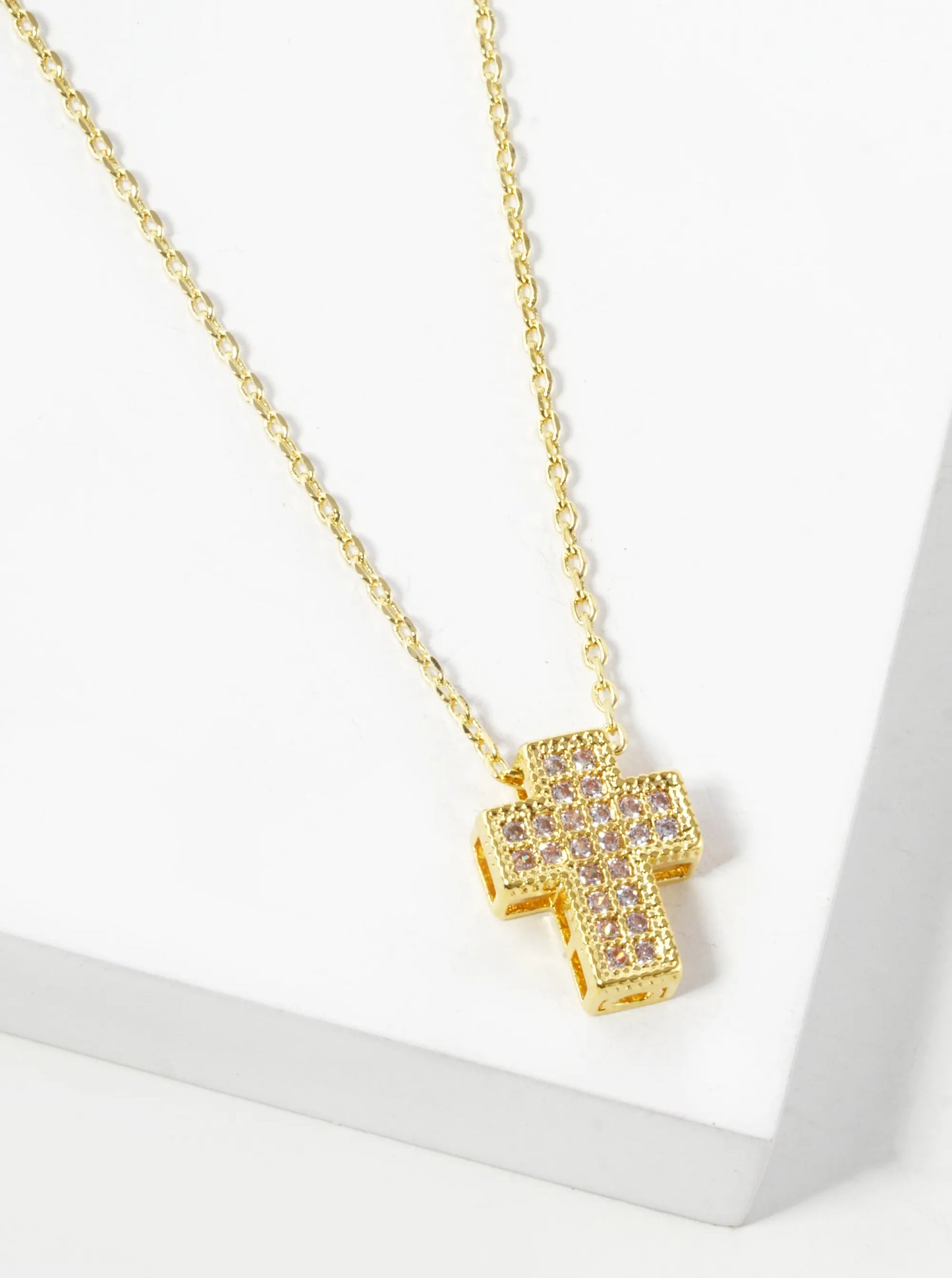 White Gold Dipped Pave Cubic Zirconia 11mm Cross Pendant Necklace