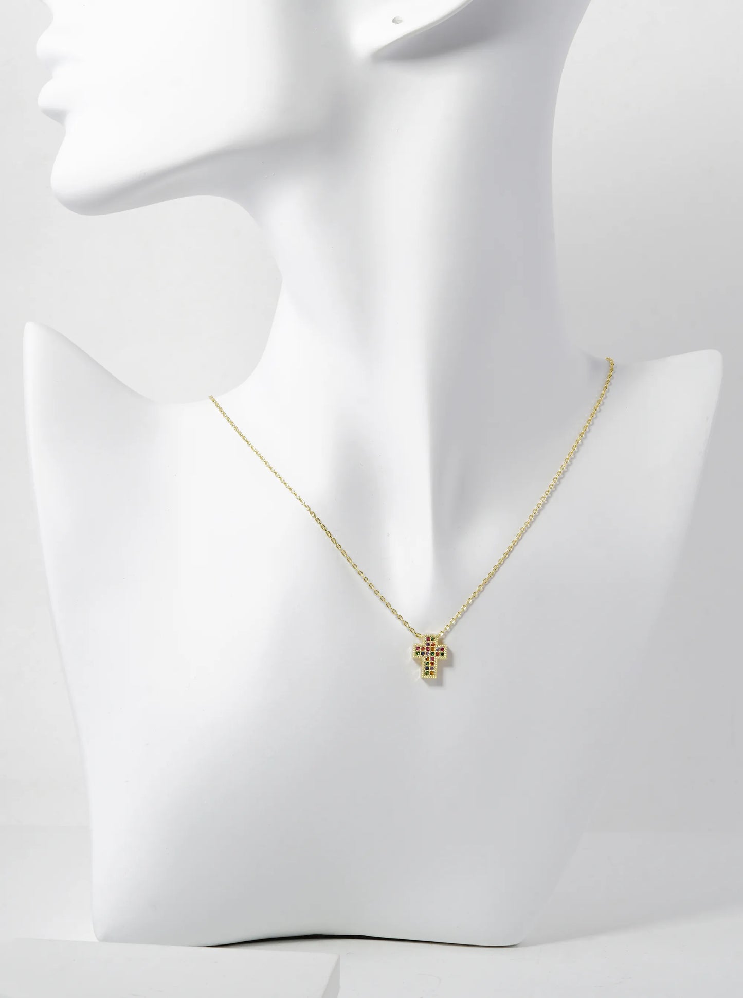 18K Gold Dipped Pave Cubic Zirconia 11mm Cross Pendant Necklace
