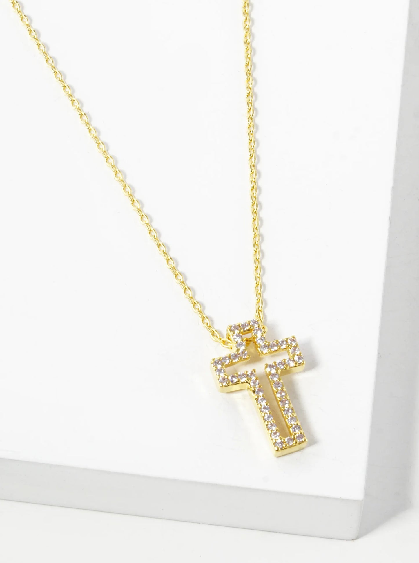 White Gold Dipped Pave Cubic Zirconia 16mm Cross Pendant Necklace